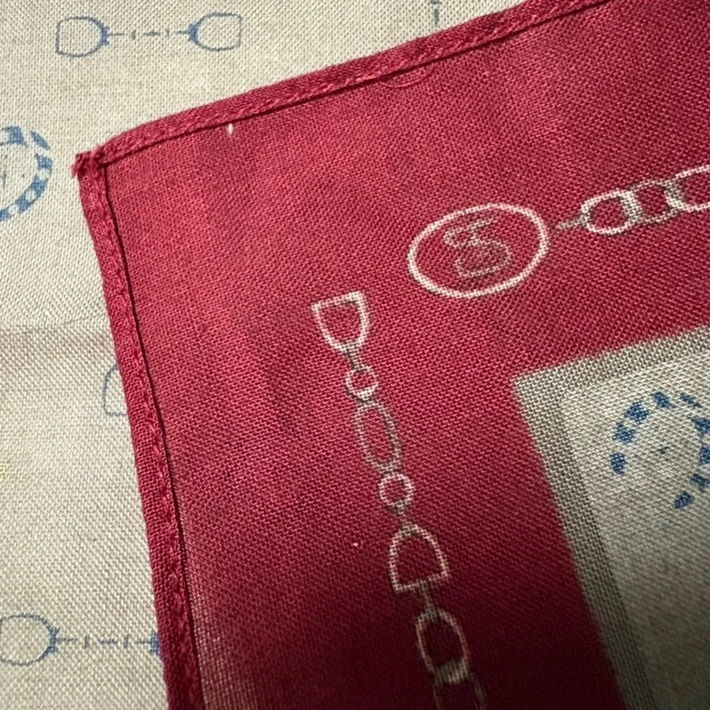 Vtg PAOLO GUCCI Scarf Handkerchief Equestrian Cotton Tan Burgundy 18